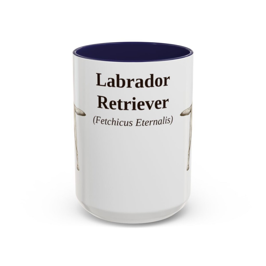 15oz Labrador Retriever Latin Mug, Navy, front view