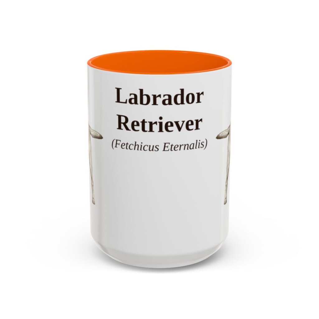 15oz Labrador Retriever Latin Mug, Orange, front view