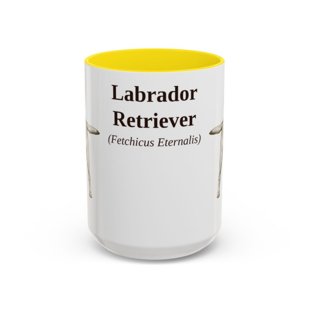 15oz Labrador Retriever Latin Mug, Yellow, front view