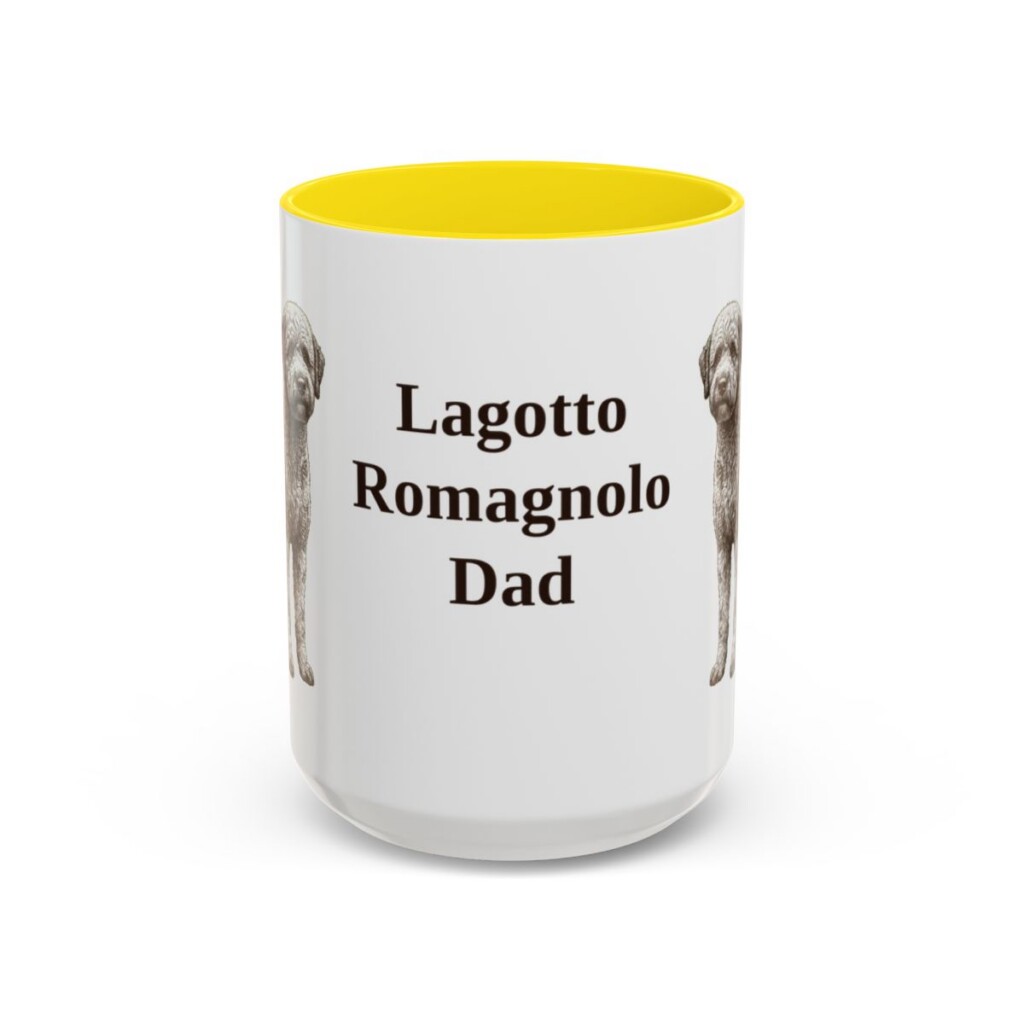 15oz Lagotto Romagnolo Dog Dad Mug, Yellow, front view