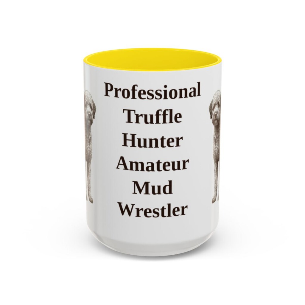 15oz Funny Lagotto Romagnolo Mug, Yellow, front view