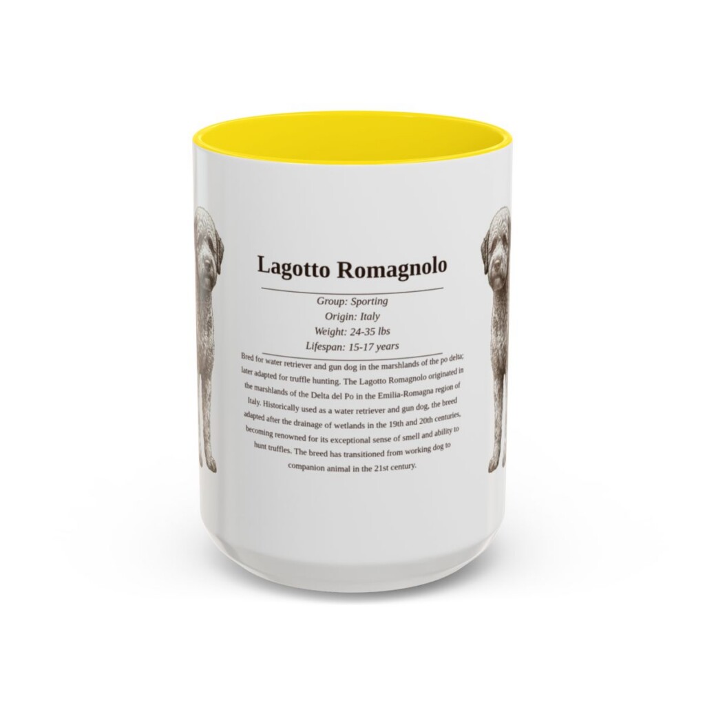 15oz Lagotto Romagnolo Mug, Yellow, front view