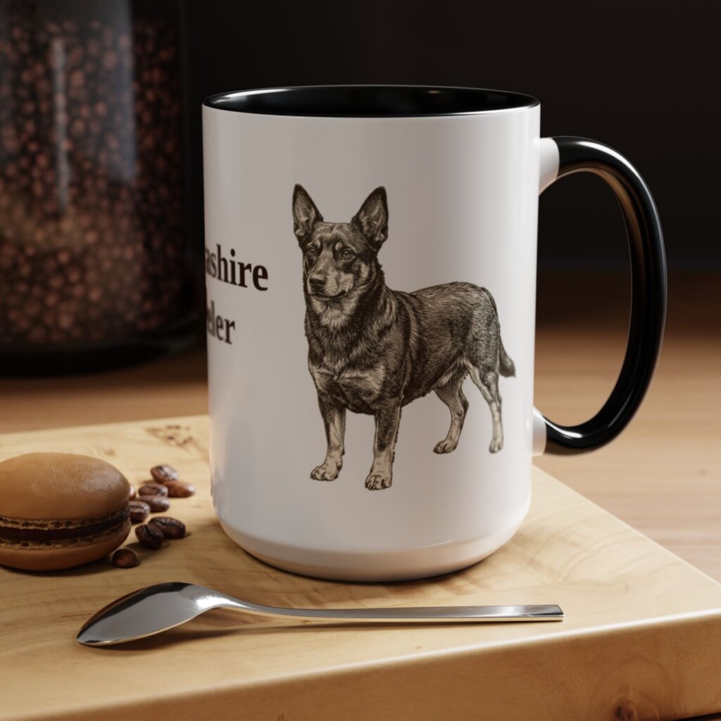 15oz Lancashire Heeler Mug, Black, lifestyle photo