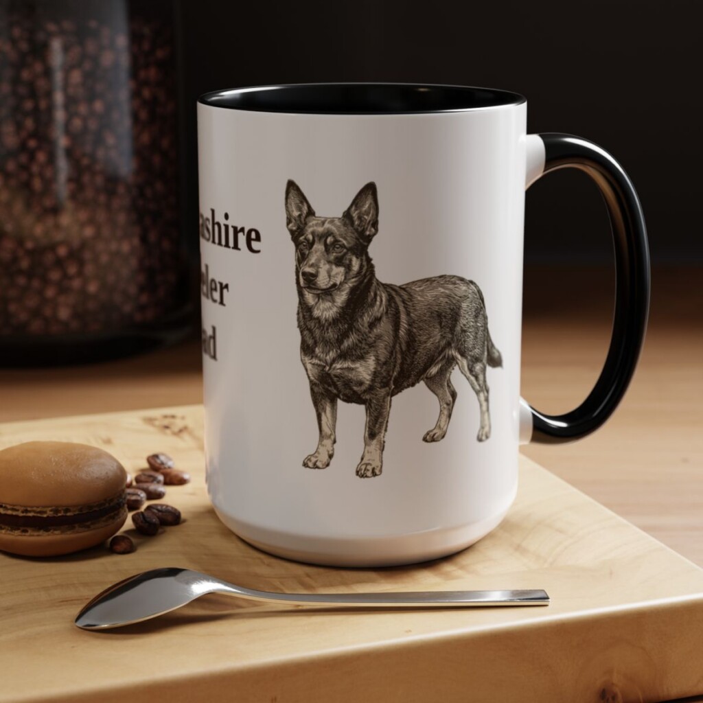 15oz Lancashire Heeler Dog Dad Mug, Black, lifestyle photo
