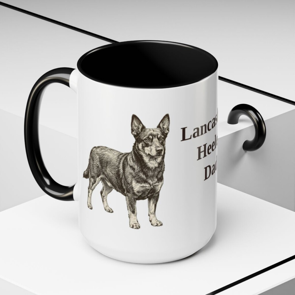 15oz Lancashire Heeler Dog Dad Mug, Black, lifestyle photo
