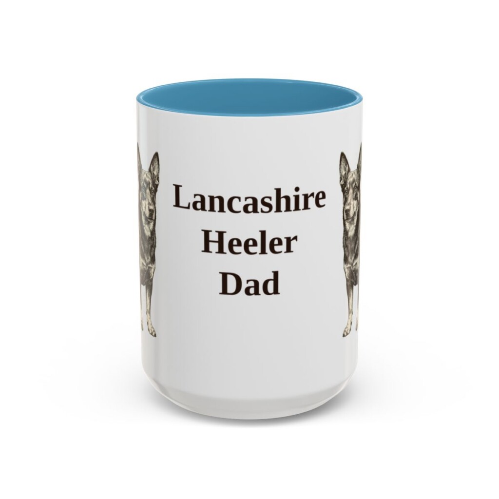 15oz Lancashire Heeler Dog Dad Mug, Light Blue, front view