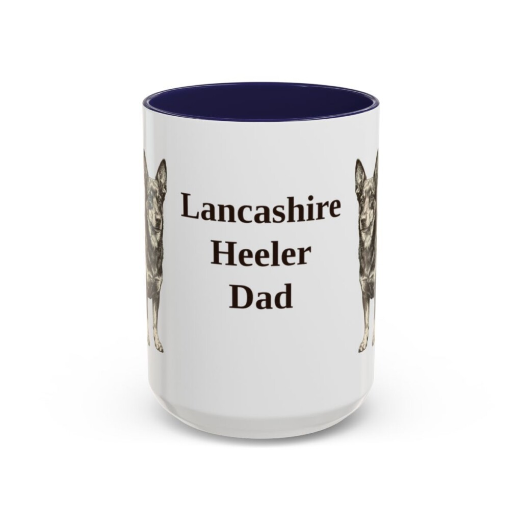 15oz Lancashire Heeler Dog Dad Mug, Navy, front view