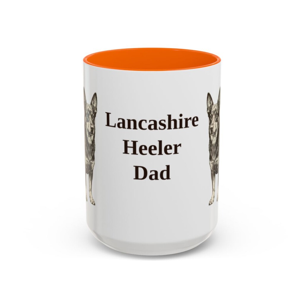 15oz Lancashire Heeler Dog Dad Mug, Orange, front view