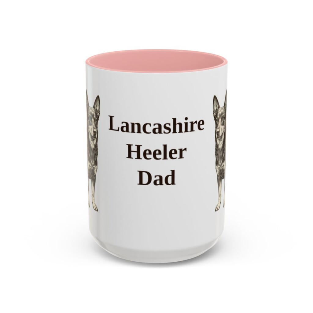 15oz Lancashire Heeler Dog Dad Mug, Pink, front view