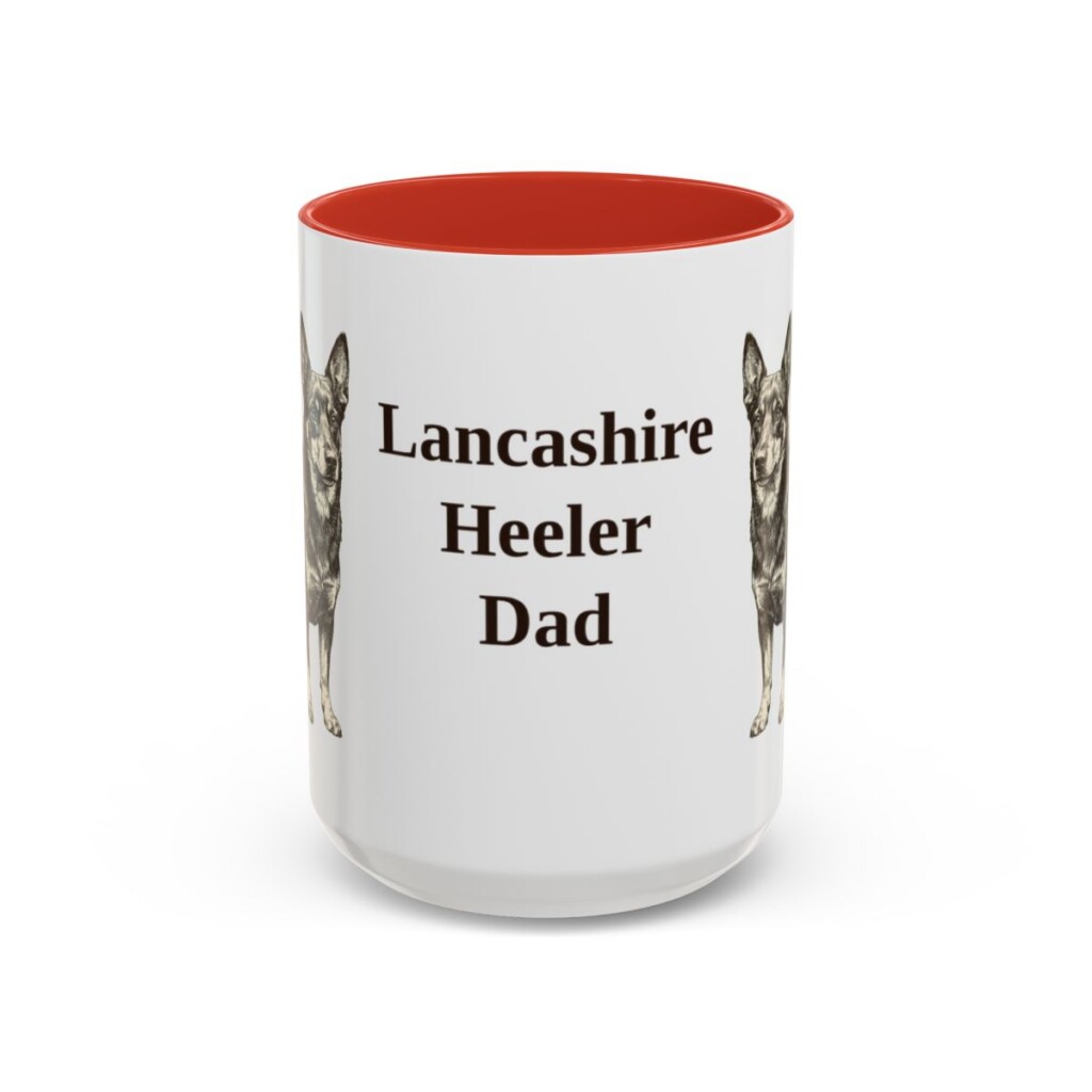 15oz Lancashire Heeler Dog Dad Mug, Red, front view