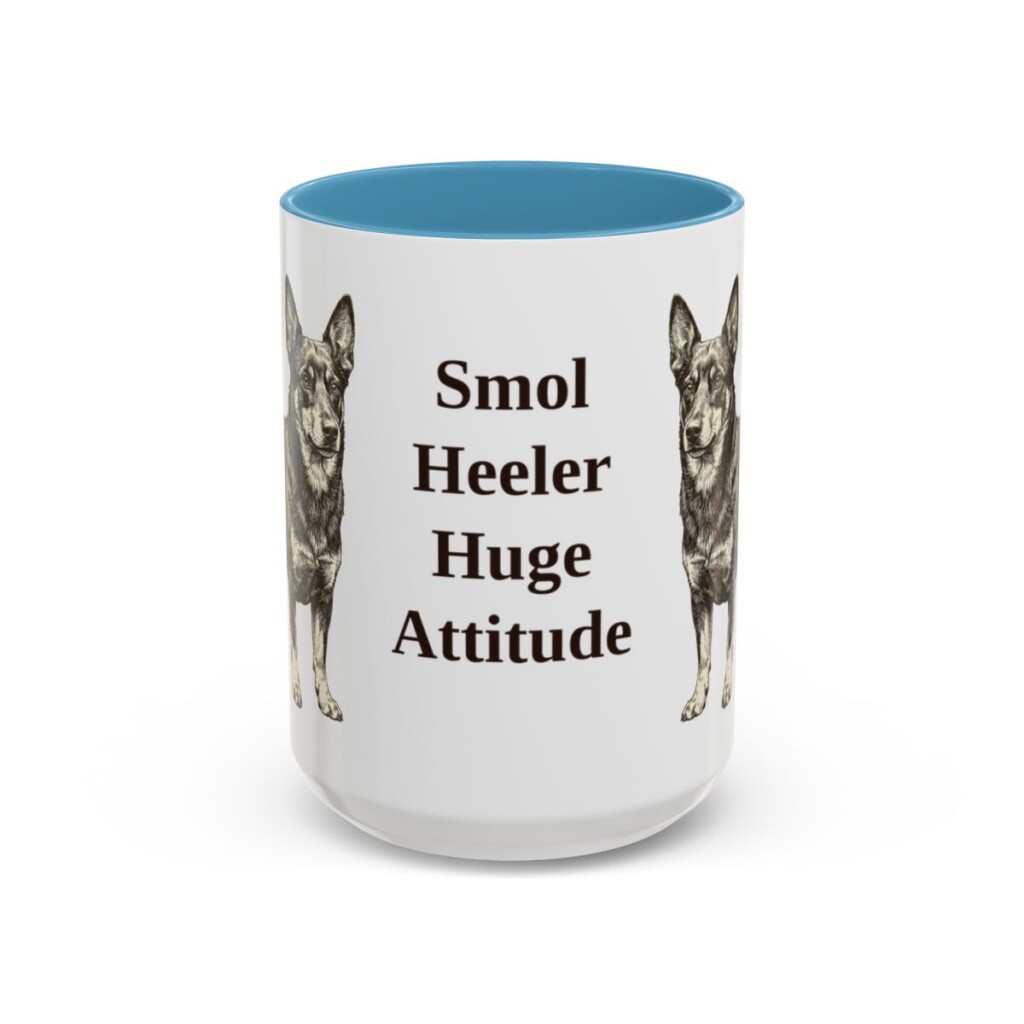 15oz Funny Lancashire Heeler Mug, Light Blue, front view