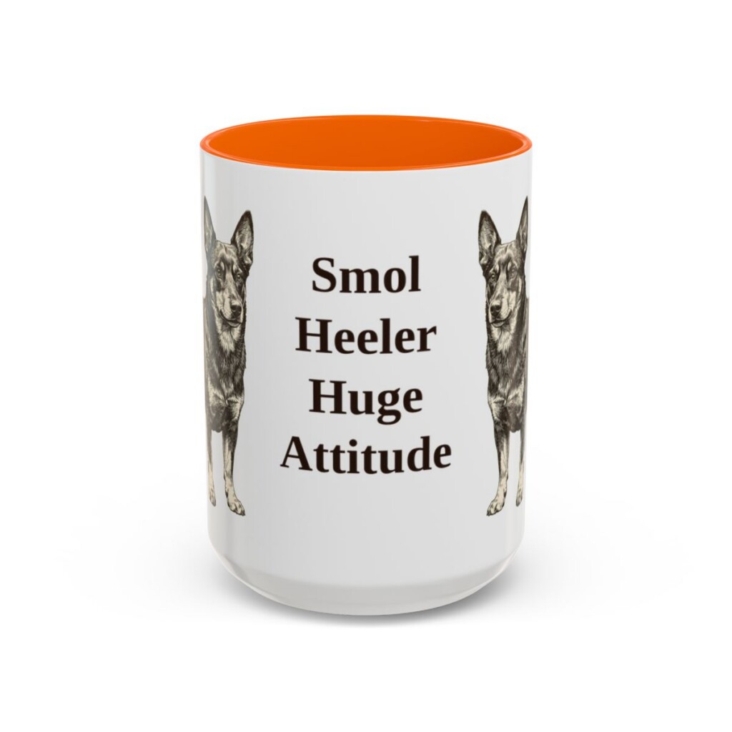 15oz Funny Lancashire Heeler Mug, Orange, front view