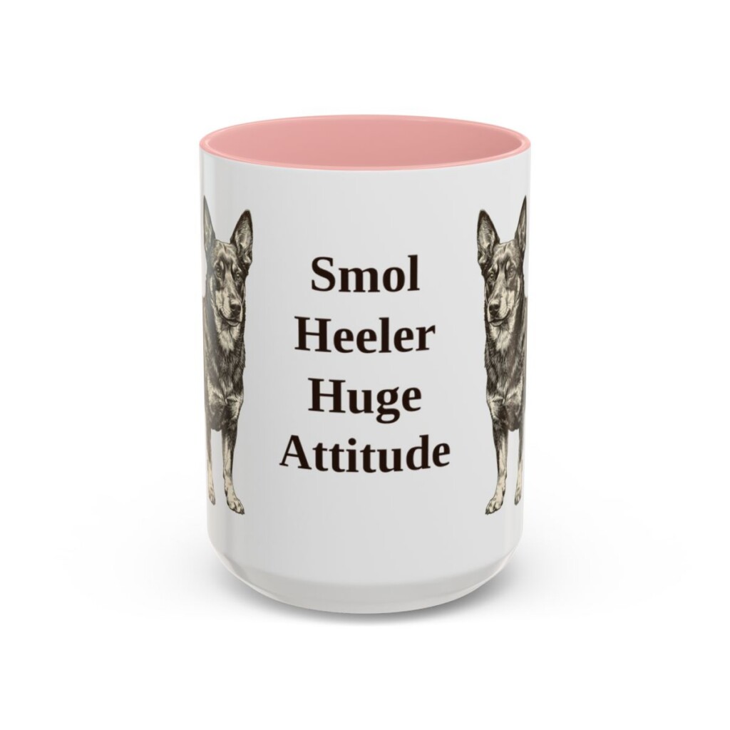 15oz Funny Lancashire Heeler Mug, Pink, front view