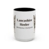 15oz Lancashire Heeler Latin Mug, Black, front view