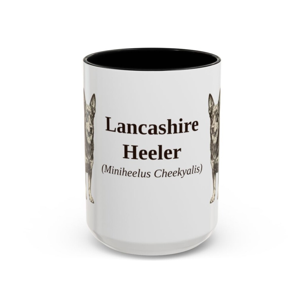 15oz Lancashire Heeler Latin Mug, Black, front view