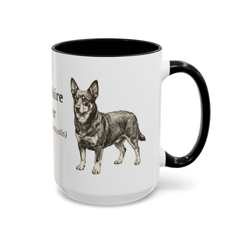 15oz Lancashire Heeler Latin Mug, Black, right side view