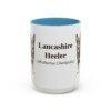 15oz Lancashire Heeler Latin Mug, Light Blue, front view