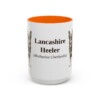 15oz Lancashire Heeler Latin Mug, Orange, front view