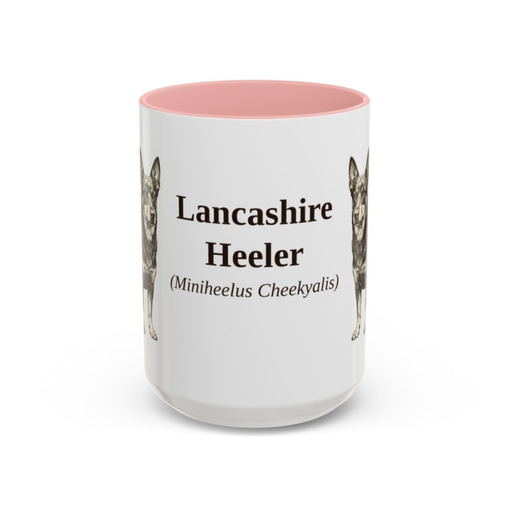 15oz Lancashire Heeler Latin Mug, Pink, front view