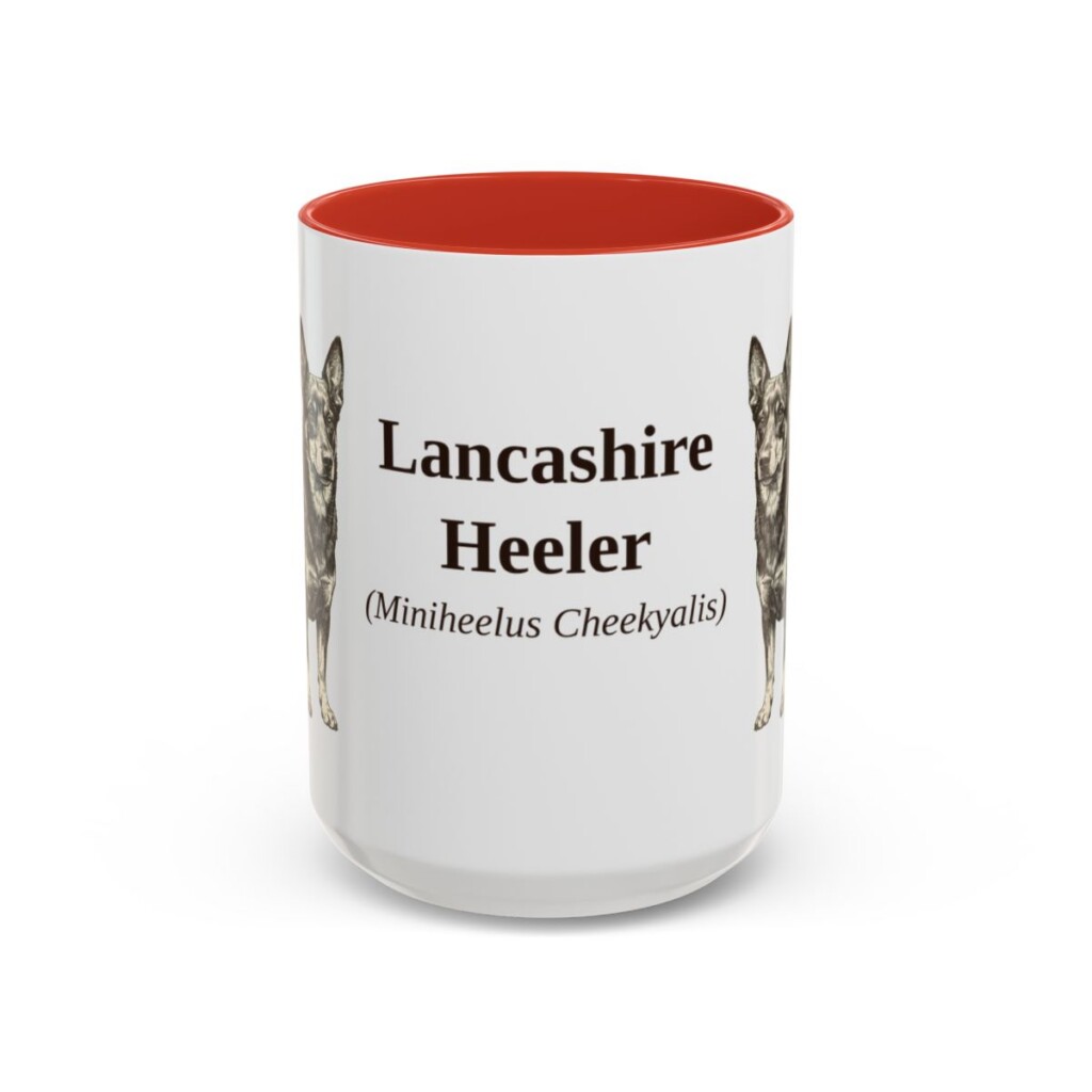 15oz Lancashire Heeler Latin Mug, Red, front view
