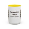 15oz Lancashire Heeler Latin Mug, Yellow, front view