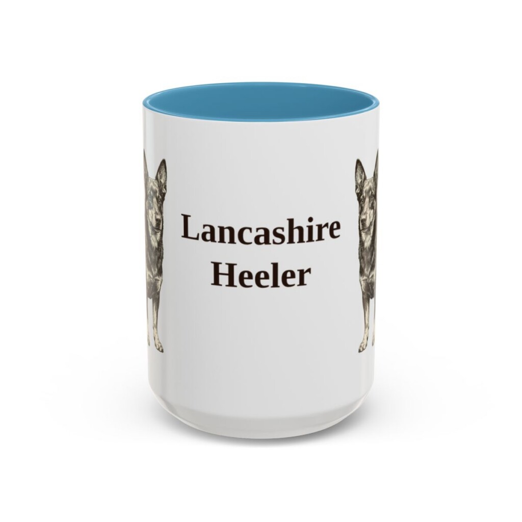 15oz Lancashire Heeler Mug, Light Blue, front view