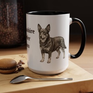 15oz Lancashire Heeler Dog Mom Mug, Black, lifestyle photo