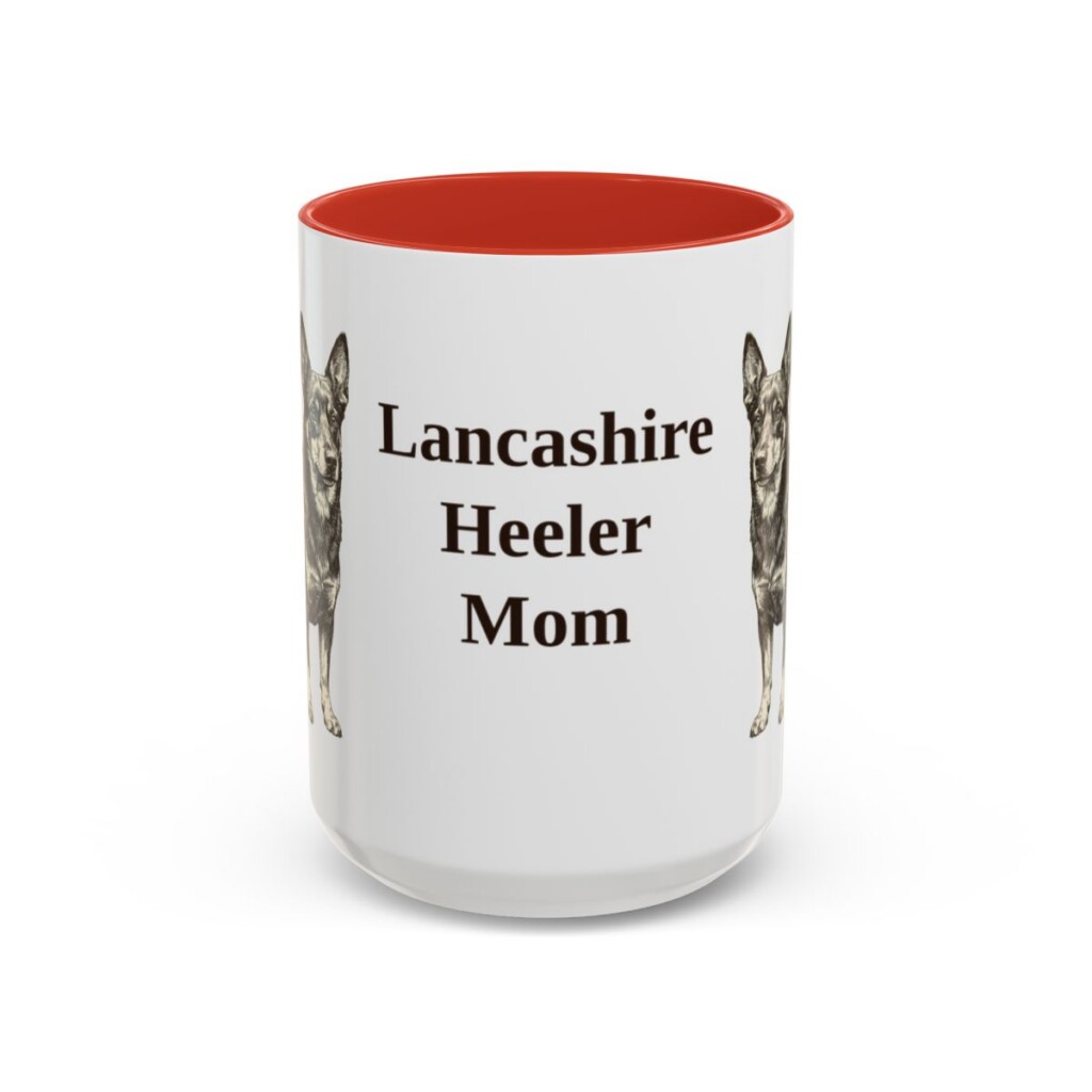 15oz Lancashire Heeler Dog Mom Mug, Red, front view