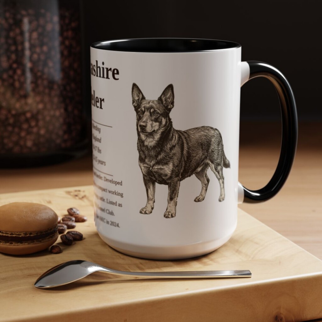 15oz Lancashire Heeler Mug, Black, lifestyle photo