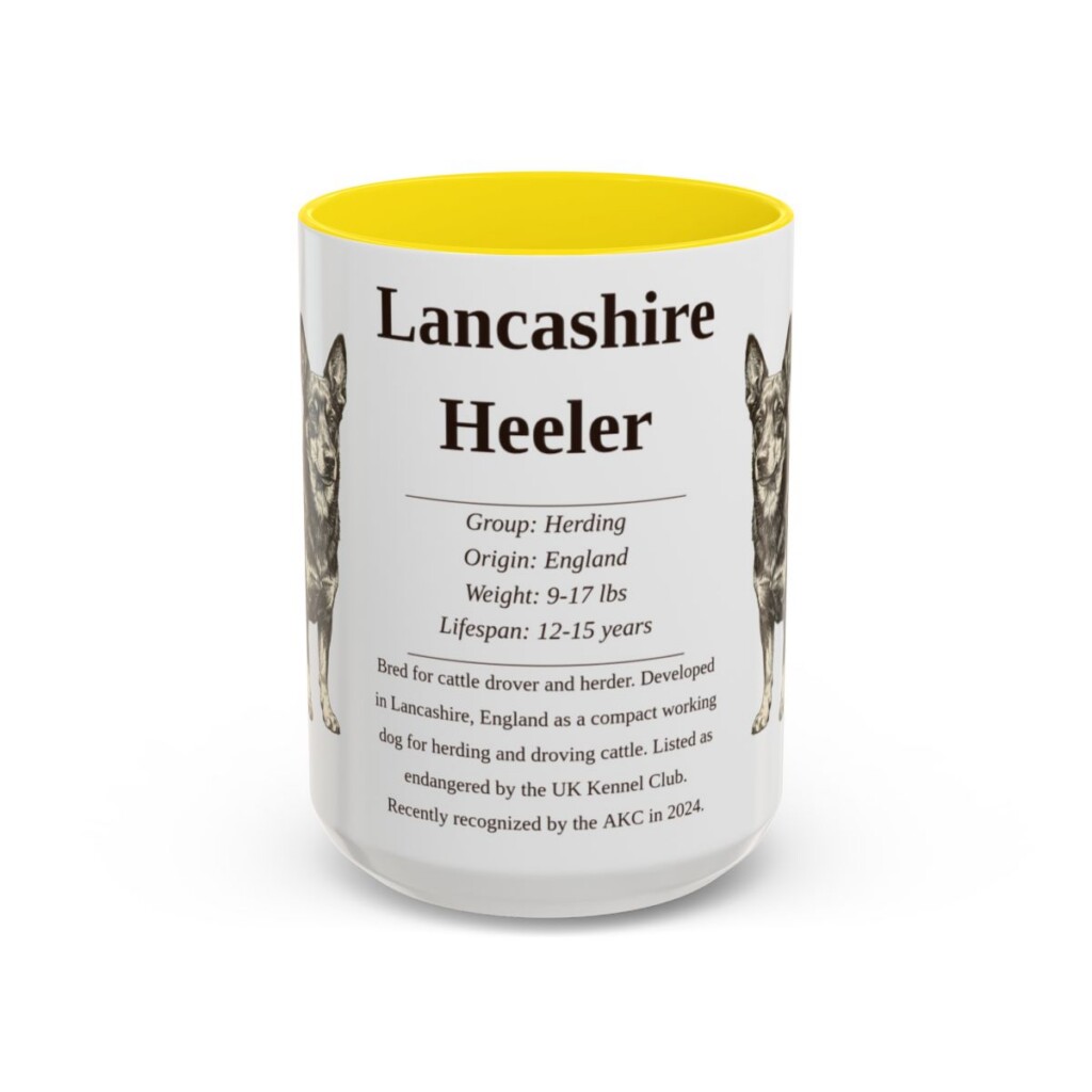 15oz Lancashire Heeler Mug, Yellow, front view