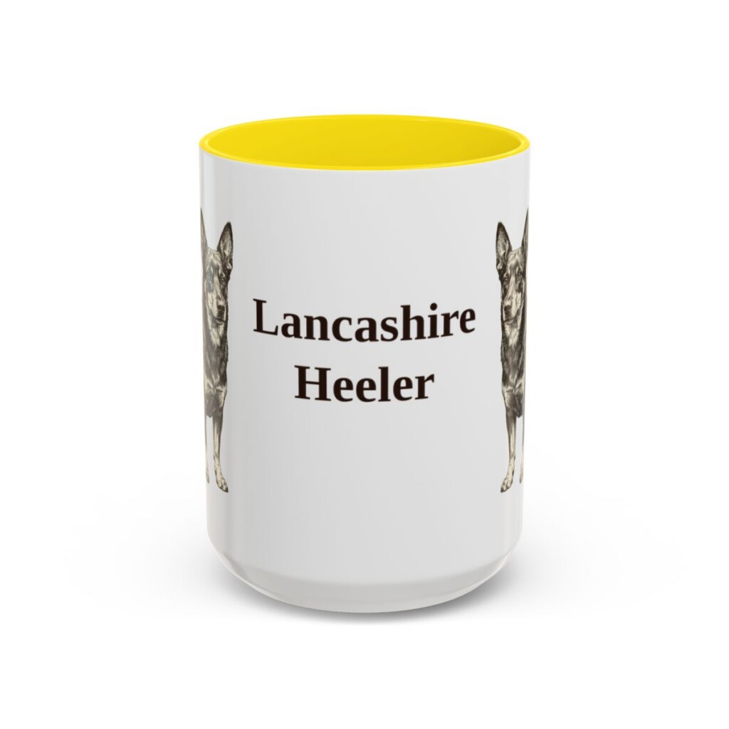 15oz Lancashire Heeler Mug, Yellow, front view