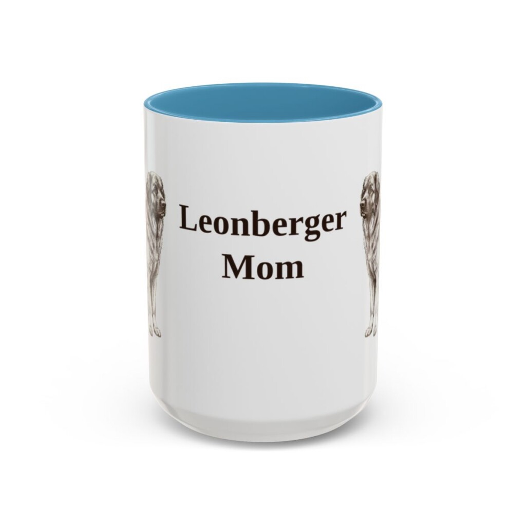 15oz Leonberger Dog Mom Mug, Light Blue, front view