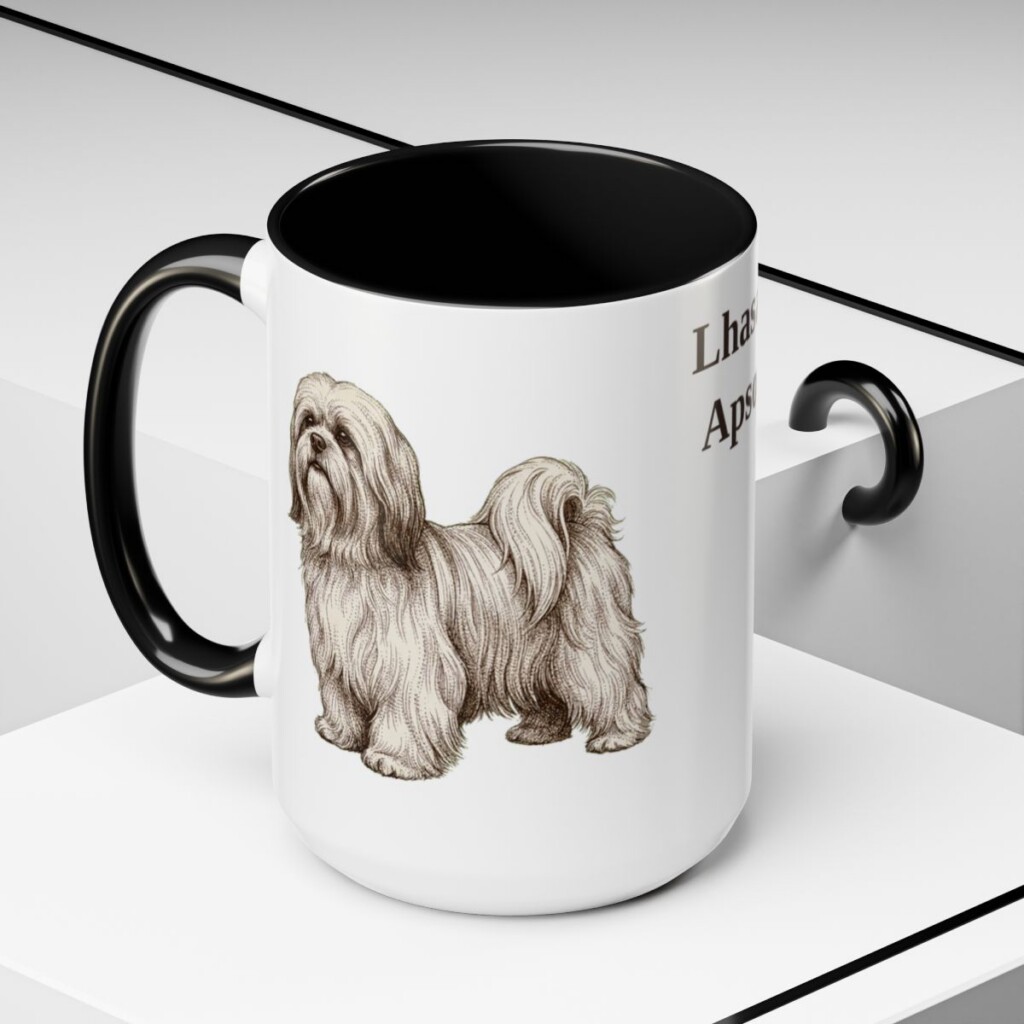 15oz Lhasa Apso Mug, Black, lifestyle photo