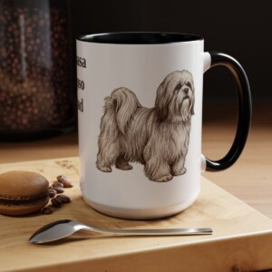 15oz Lhasa Apso Dog Dad Mug, Black, lifestyle photo