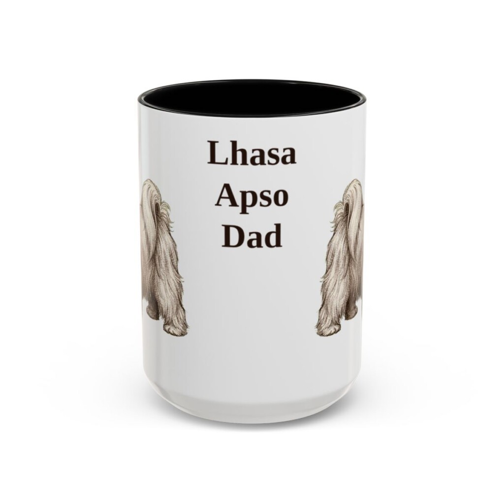 15oz Lhasa Apso Dog Dad Mug, Black, front view