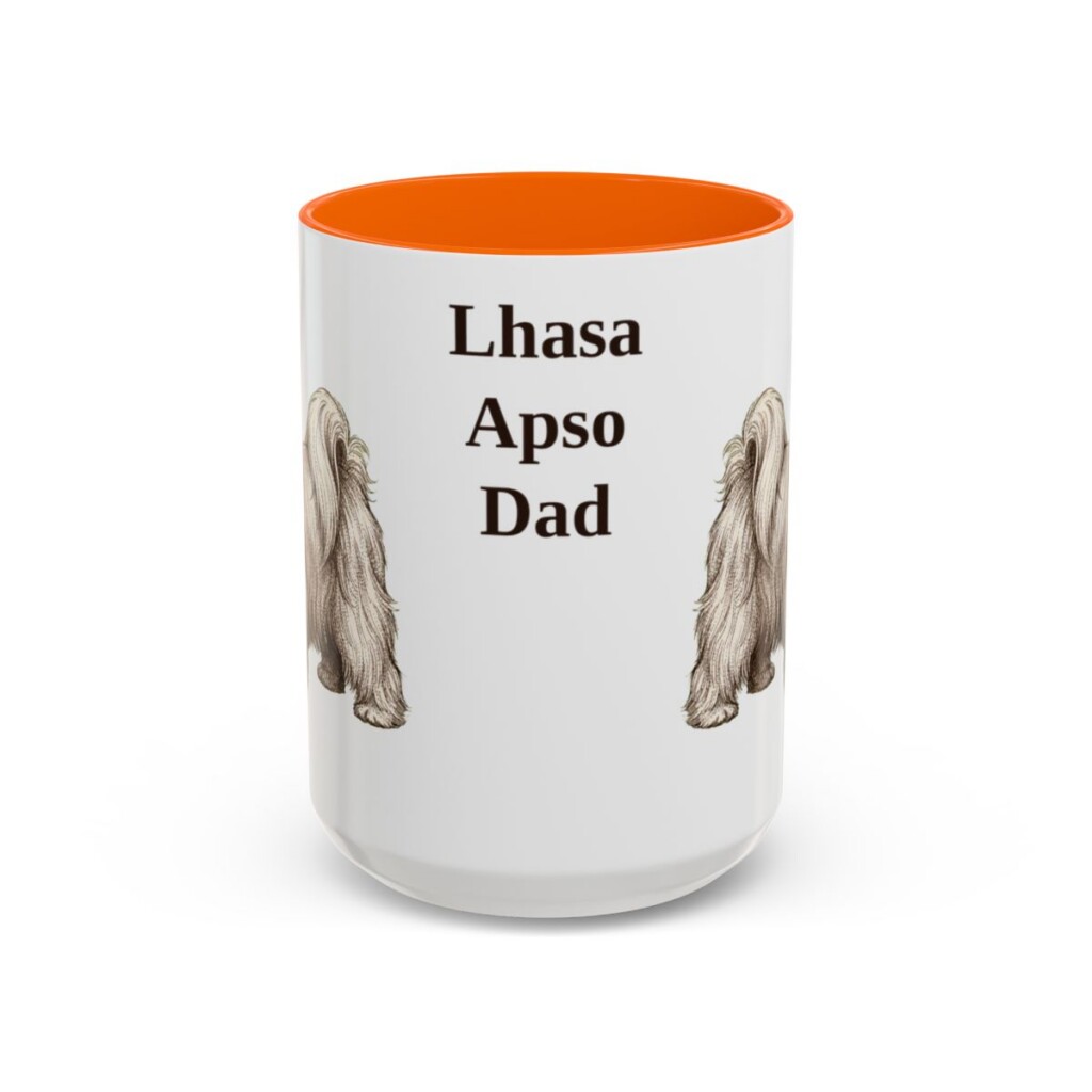 15oz Lhasa Apso Dog Dad Mug, Orange, front view