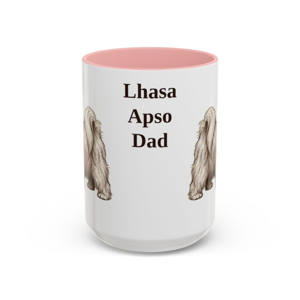 15oz Lhasa Apso Dog Dad Mug, Pink, front view