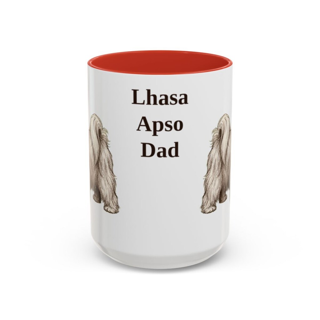 15oz Lhasa Apso Dog Dad Mug, Red, front view
