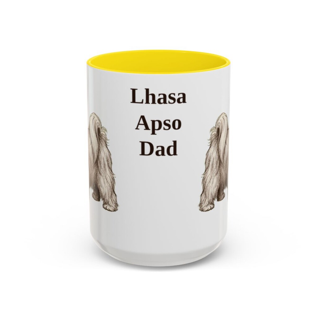 15oz Lhasa Apso Dog Dad Mug, Yellow, front view