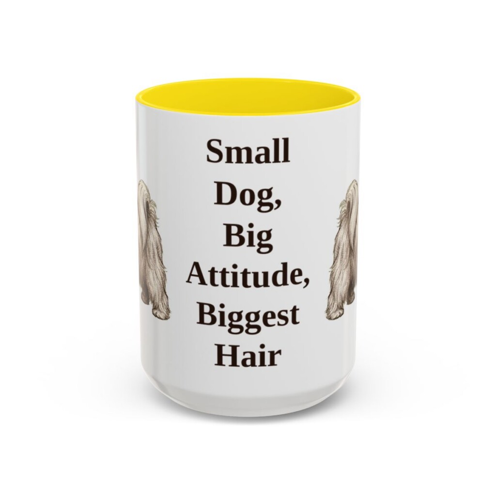 15oz Funny Lhasa Apso Mug, Yellow, front view