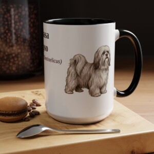 15oz Lhasa Apso Latin Mug, Black, lifestyle photo
