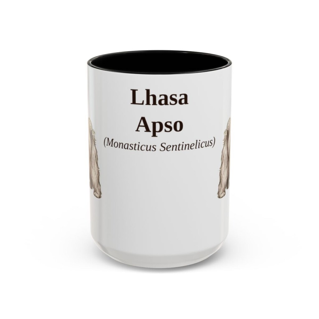 15oz Lhasa Apso Latin Mug, Black, front view