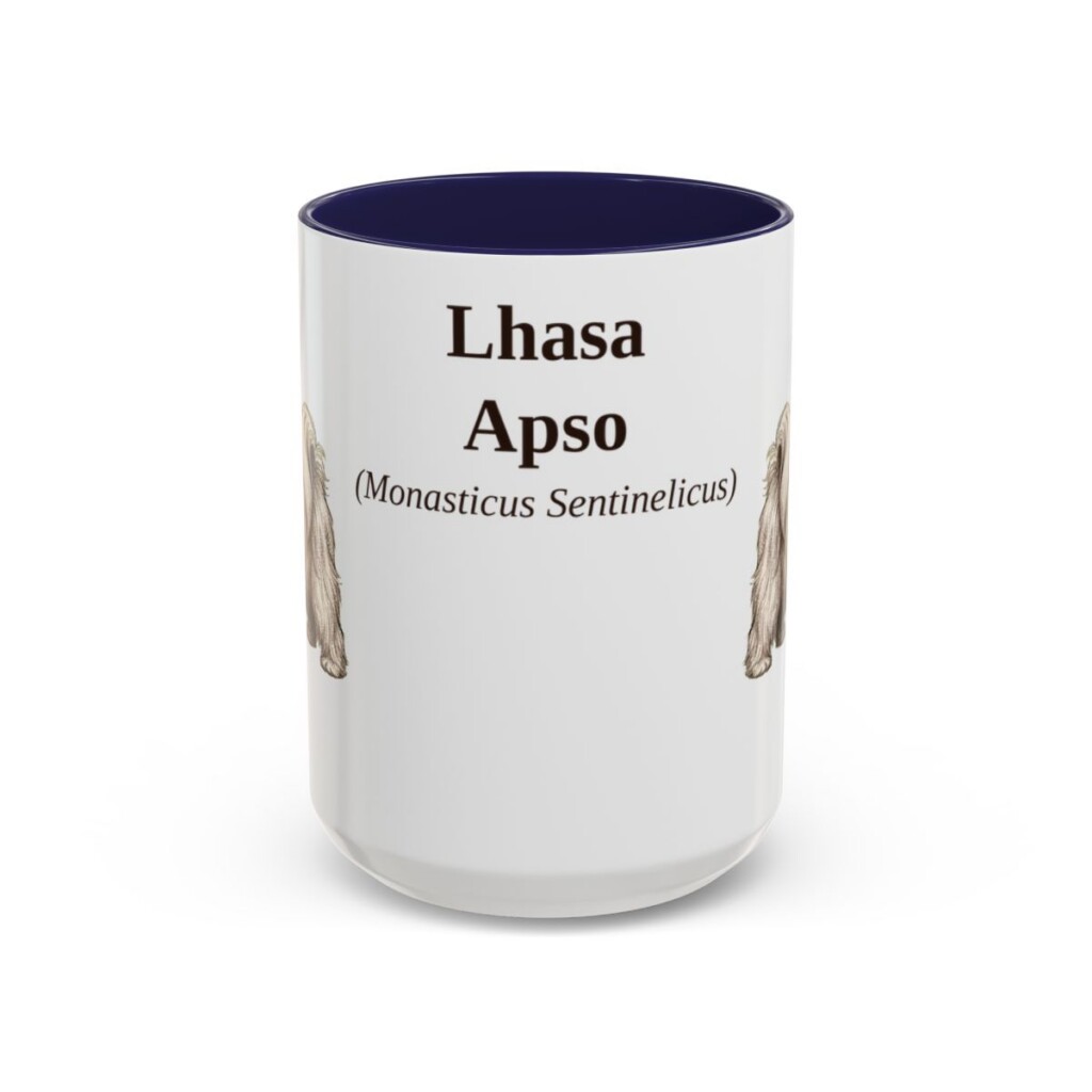 15oz Lhasa Apso Latin Mug, Navy, front view