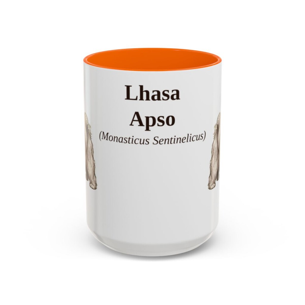 15oz Lhasa Apso Latin Mug, Orange, front view