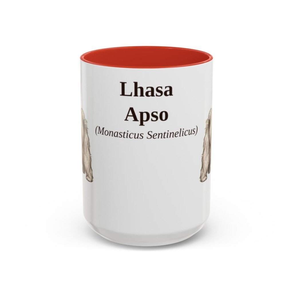 15oz Lhasa Apso Latin Mug, Red, front view