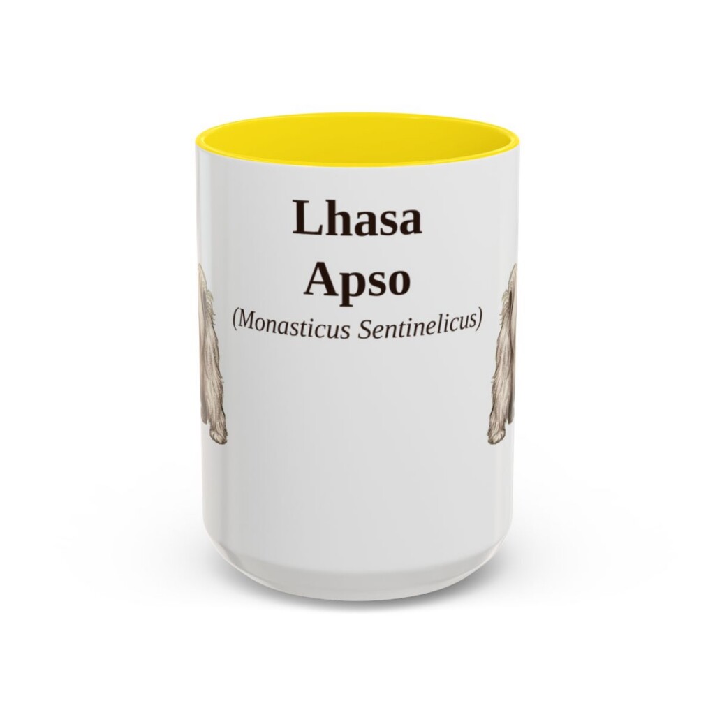 15oz Lhasa Apso Latin Mug, Yellow, front view