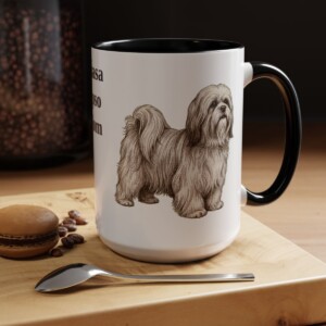 15oz Lhasa Apso Dog Mom Mug, Black, lifestyle photo