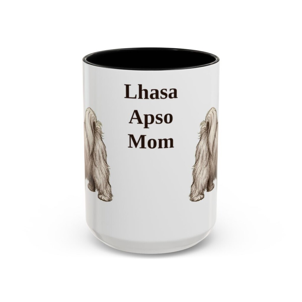 15oz Lhasa Apso Dog Mom Mug, Black, front view