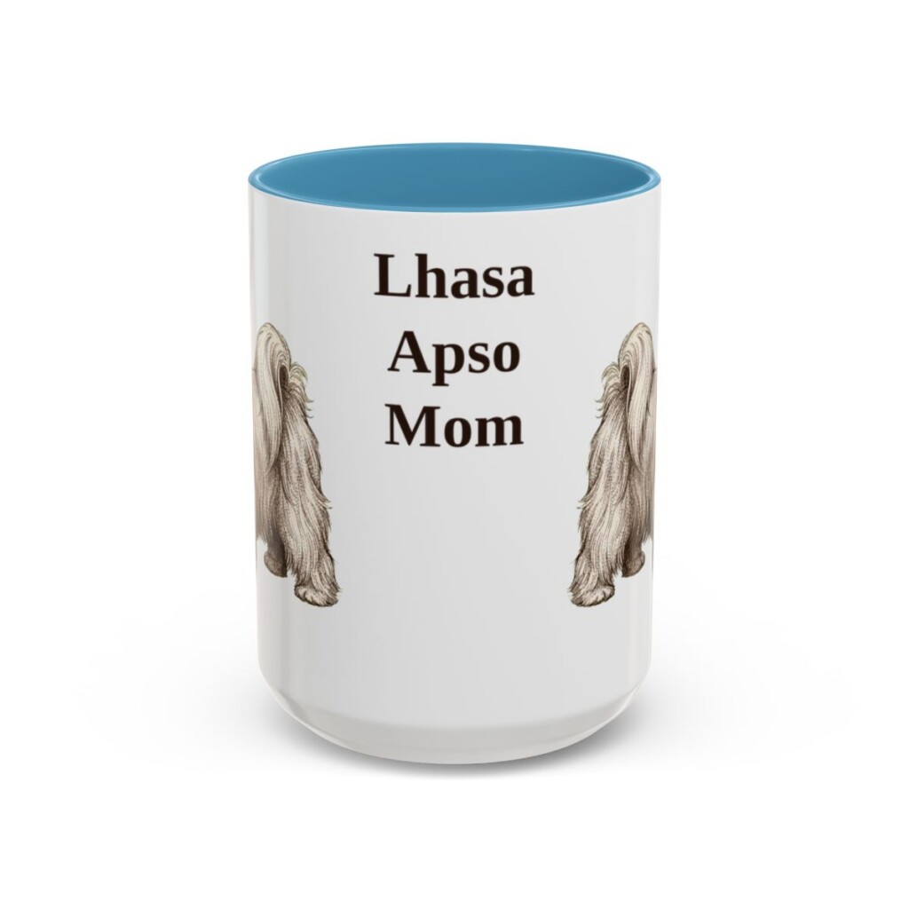 15oz Lhasa Apso Dog Mom Mug, Light Blue, front view