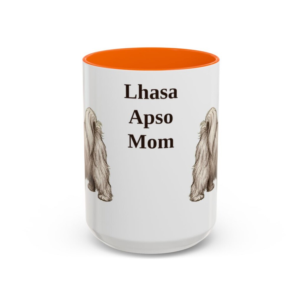15oz Lhasa Apso Dog Mom Mug, Orange, front view